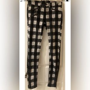 Rag & Bone Size 26 Black White Buffalo Check Flannel Skinny Pants Zippers Tencel